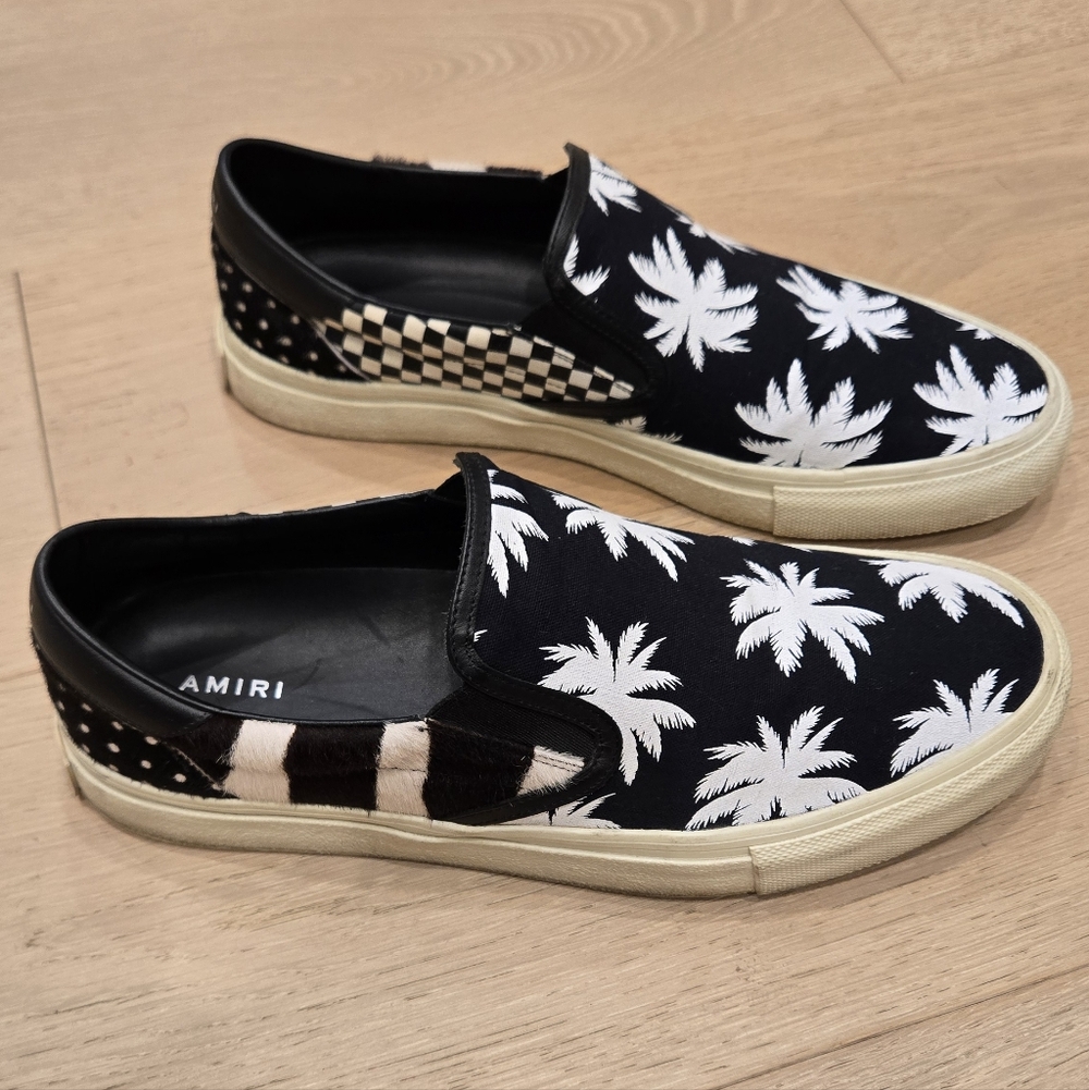 Amiri Black and White Palm Patchwork Slip-On Sneakers